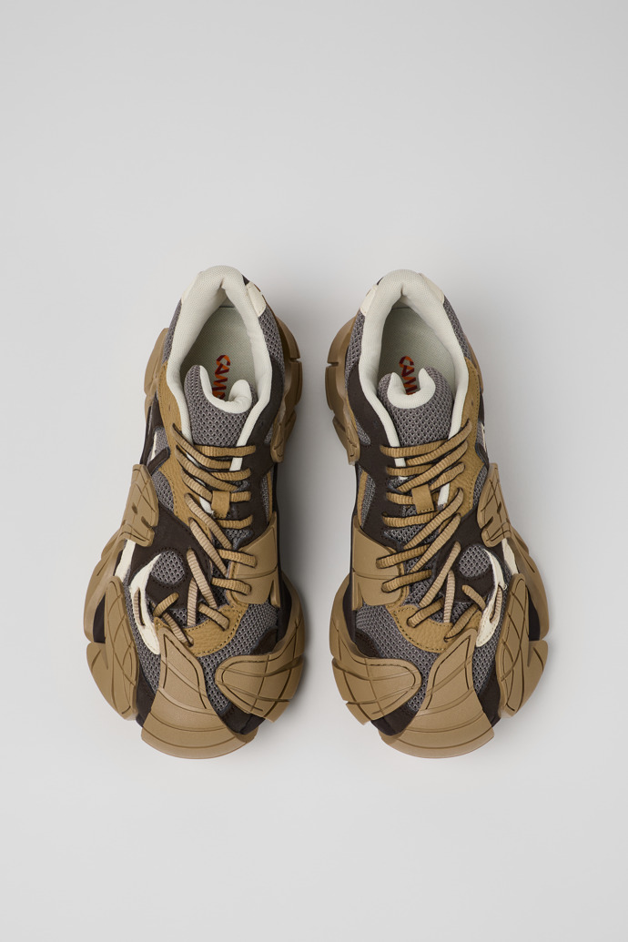 Overhead view of Tormenta Beige and Gray Textile Sneakers