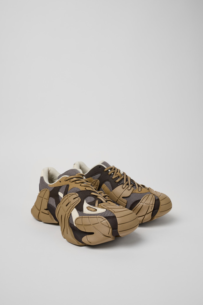 Front view of Tormenta Beige and Gray Textile Sneakers