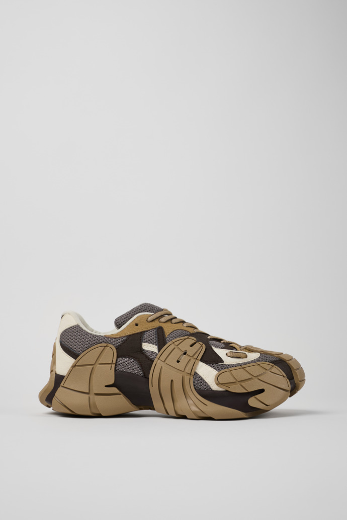 Side view of Tormenta Beige and Gray Textile Sneakers