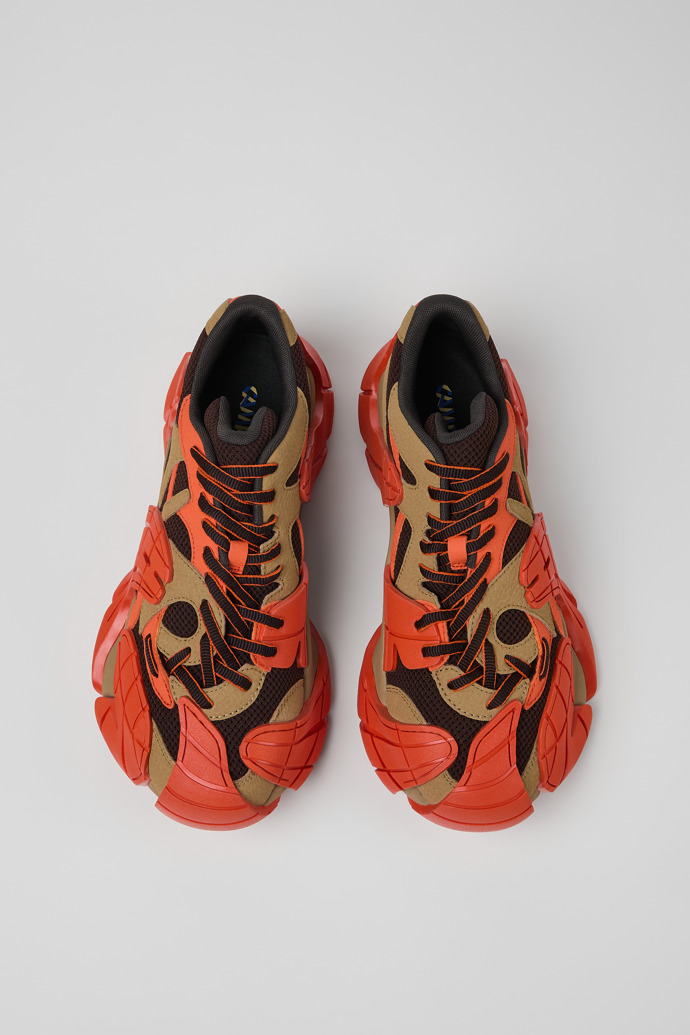 Overhead view of Tormenta Orange and Brown Textile Sneakers