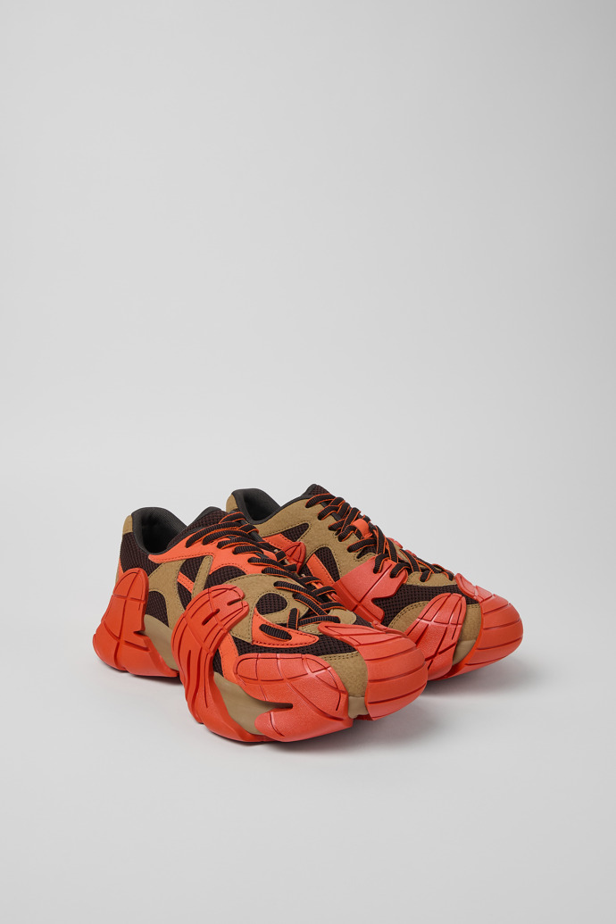 Front view of Tormenta Orange and Brown Textile Sneakers