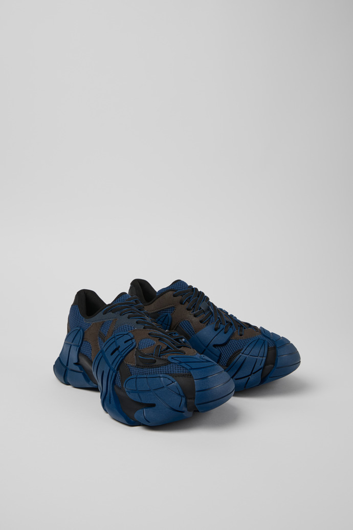 Front view of Tormenta Blue and Gray-Black Textile Sneakers