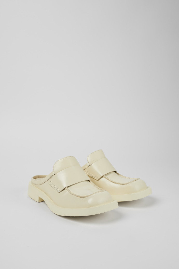Front view of MIL 1978 White leather loafer slide