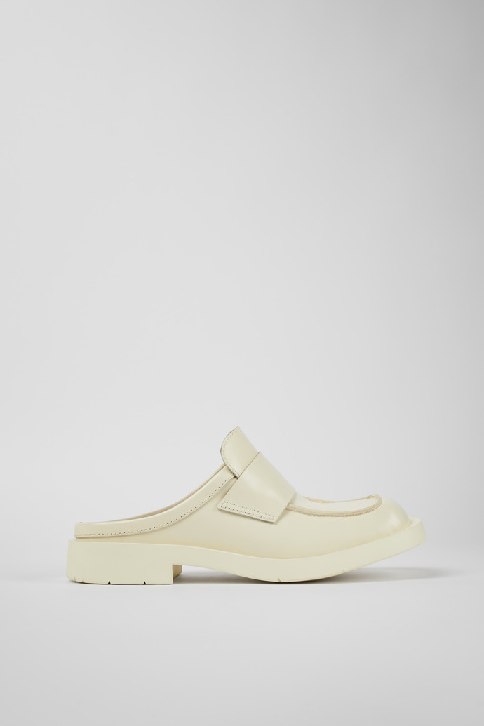 Side view of MIL 1978 White leather loafer slide