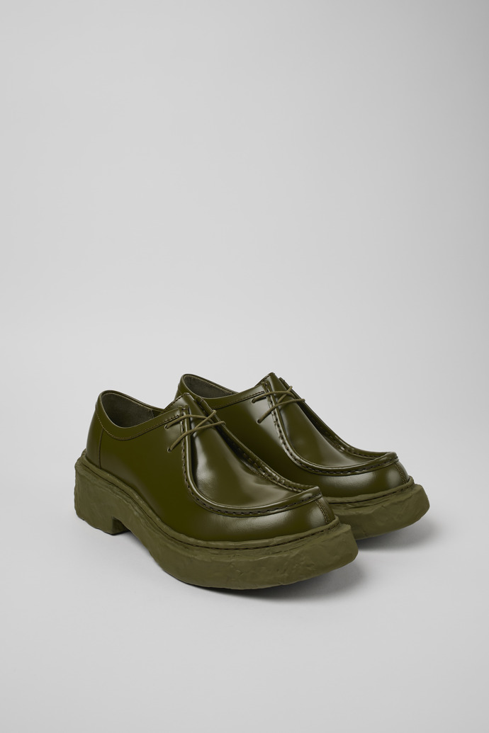 Front view of Vamonos Green Leather Wallabee Shoe
