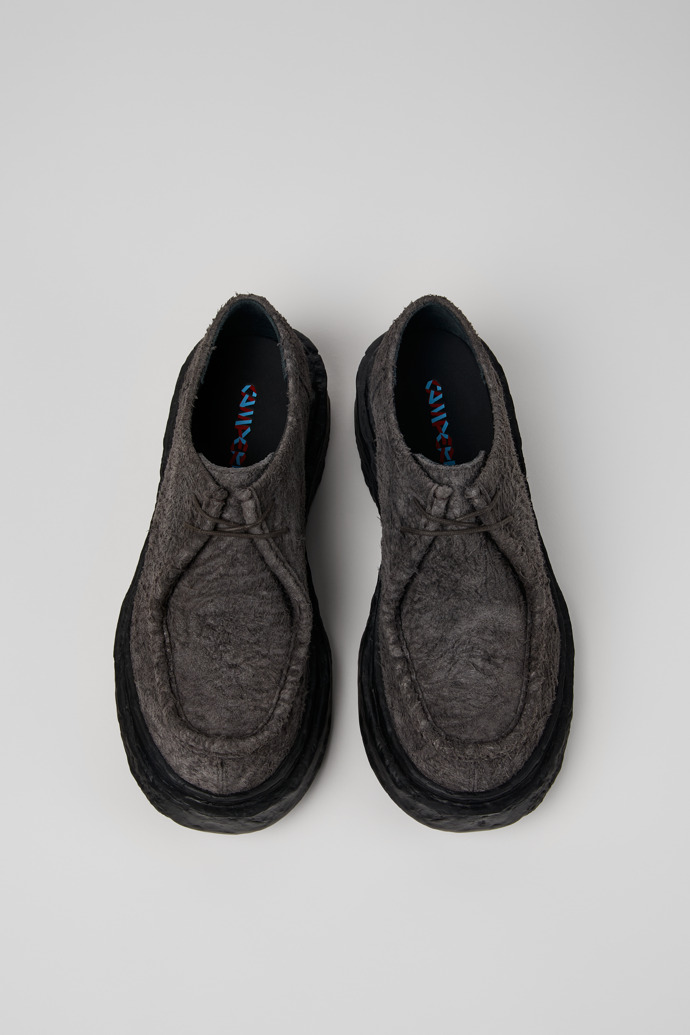 Overhead view of Vamonos Gray Leather Lace-Up Shoes