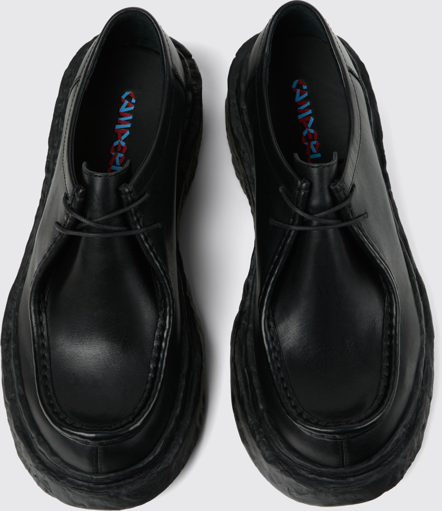 Overhead view of CAMPERLAB VAMONOS Black Leather Lace-Up Shoes