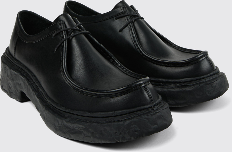 Front view of CAMPERLAB VAMONOS Black Leather Lace-Up Shoes