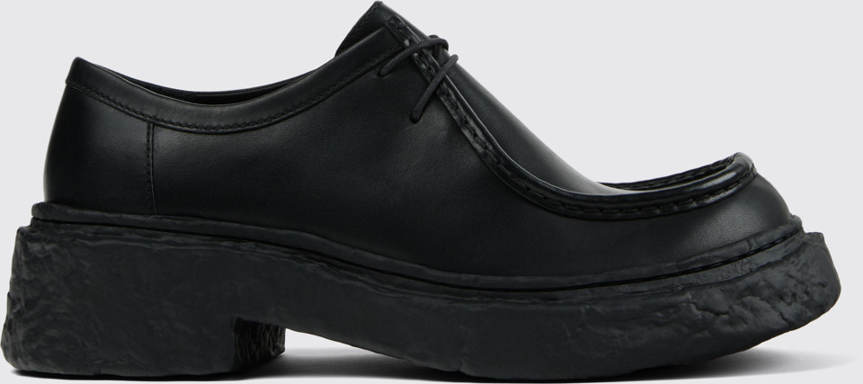 Side view of CAMPERLAB VAMONOS Black Leather Lace-Up Shoes