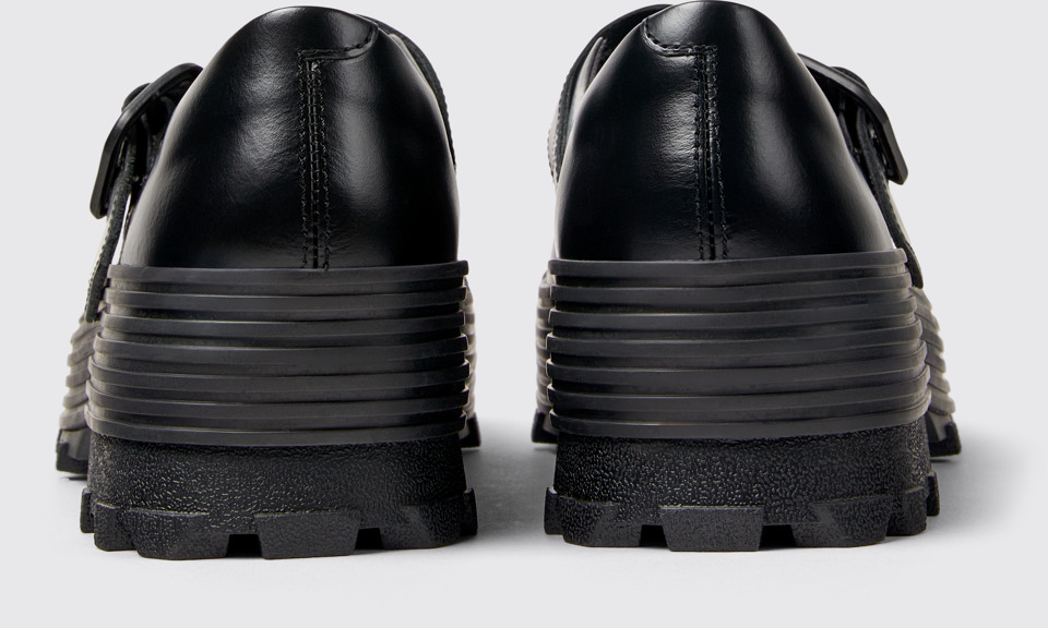 Back view of TRAKTORI Black Leather Mary Jane Clogs