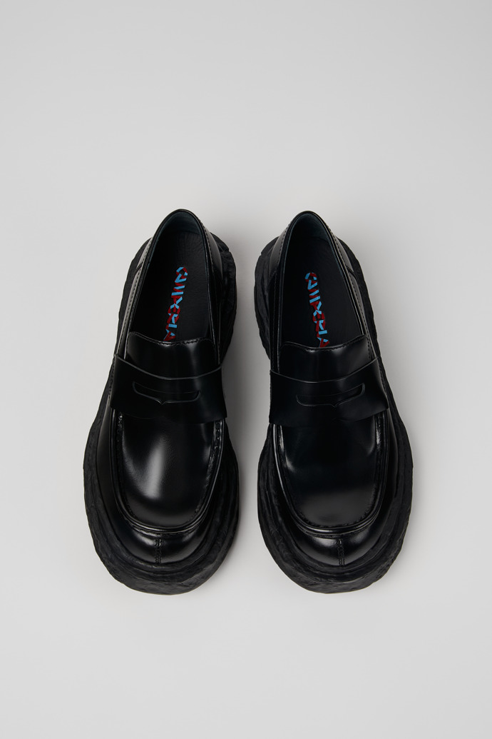 Overhead view of Vamonos Black Leather Loafers