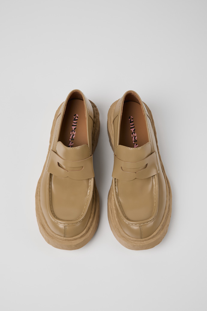 Overhead view of Vamonos Beige Leather Loafers