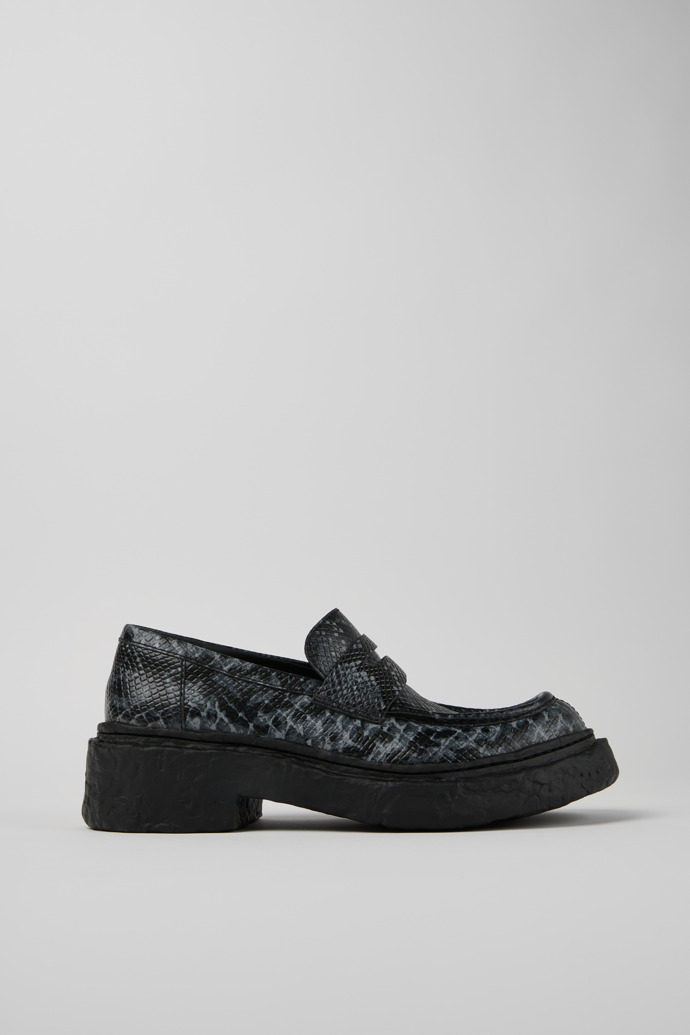 Side view of Vamonos Gray-Black Leather Loafers