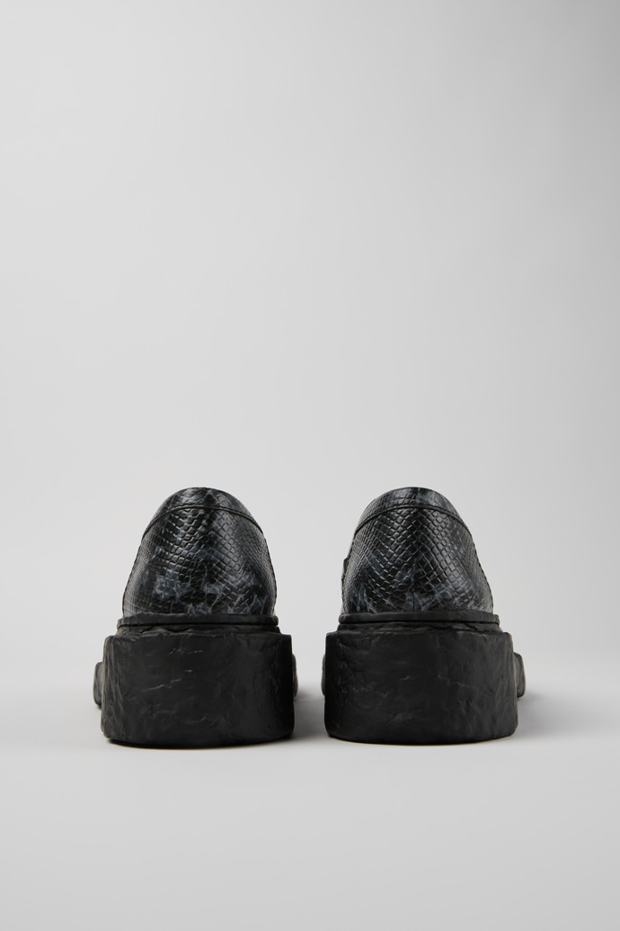 Back view of Vamonos Gray-Black Leather Loafers