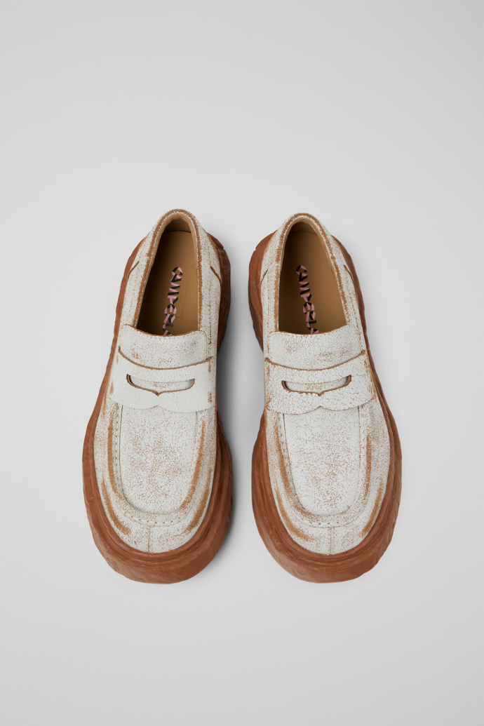CAMPERLAB VAMONOS Weißer Lederloafer in Krakelee-Optik