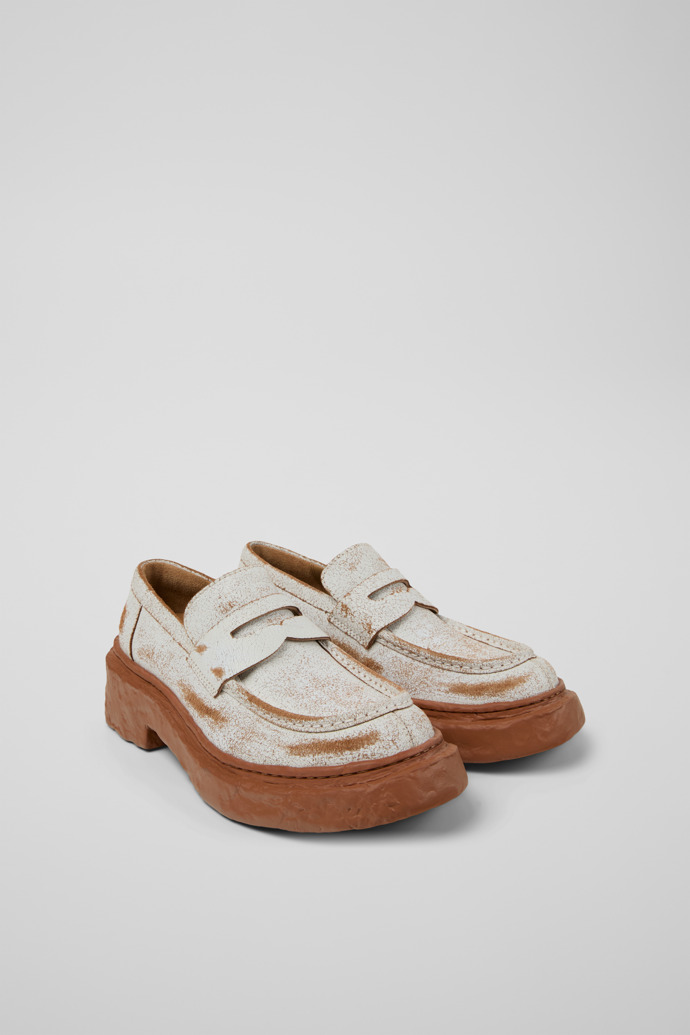 CAMPERLAB VAMONOS Weißer Lederloafer in Krakelee-Optik