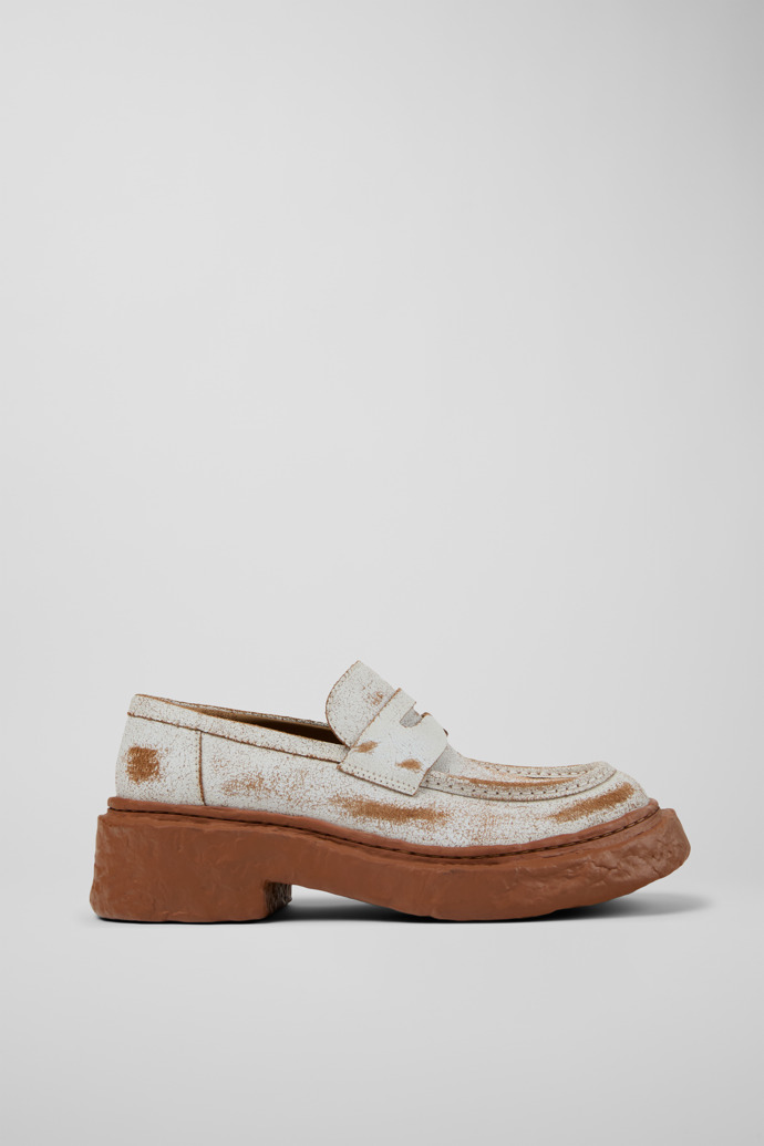 CAMPERLAB VAMONOS Weißer Lederloafer in Krakelee-Optik