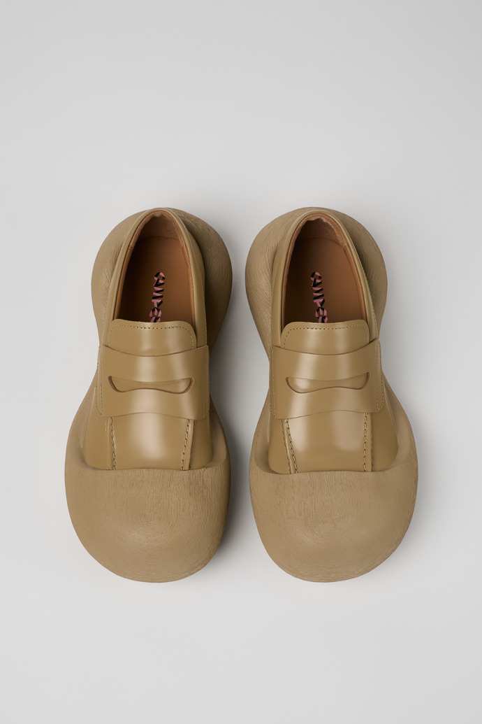 Overhead view of Caramba Beige Leather Loafers