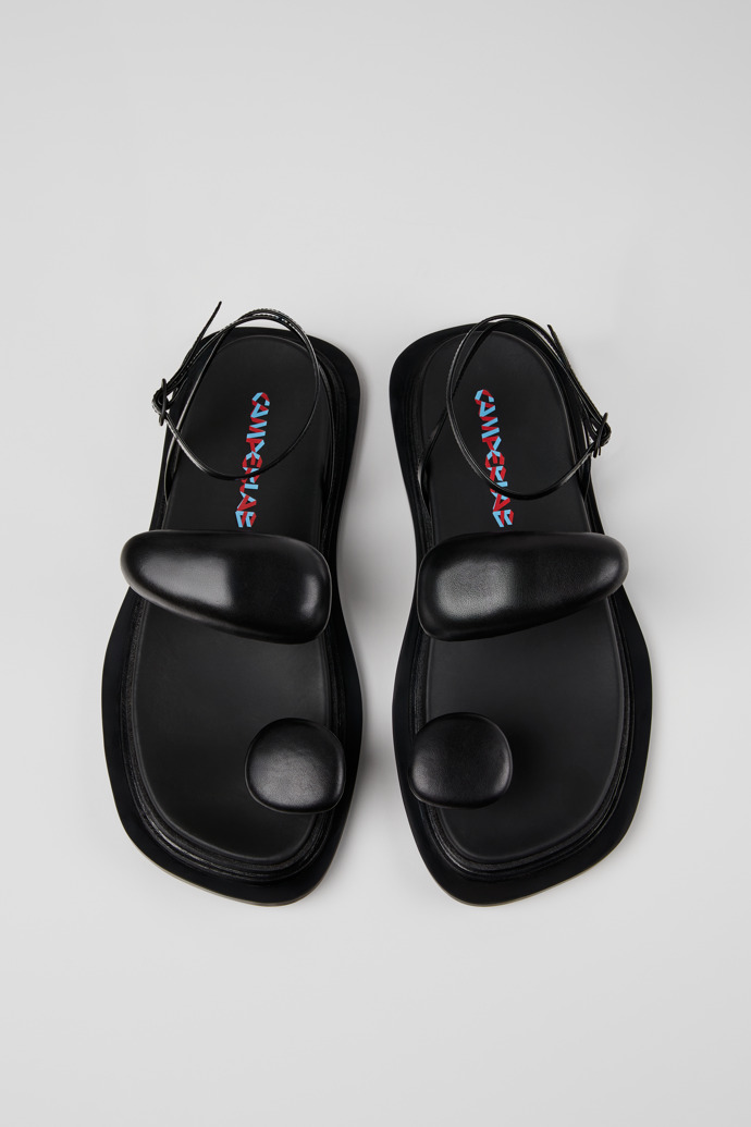 Overhead view of Nada Black Leather Sandals