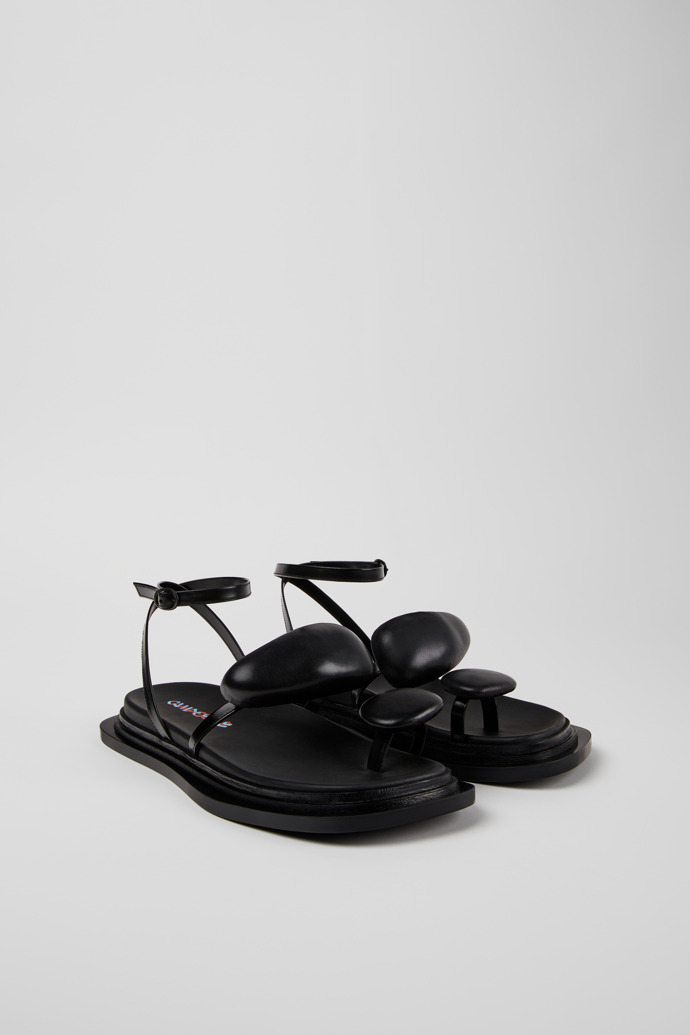 Front view of Nada Black Leather Sandals