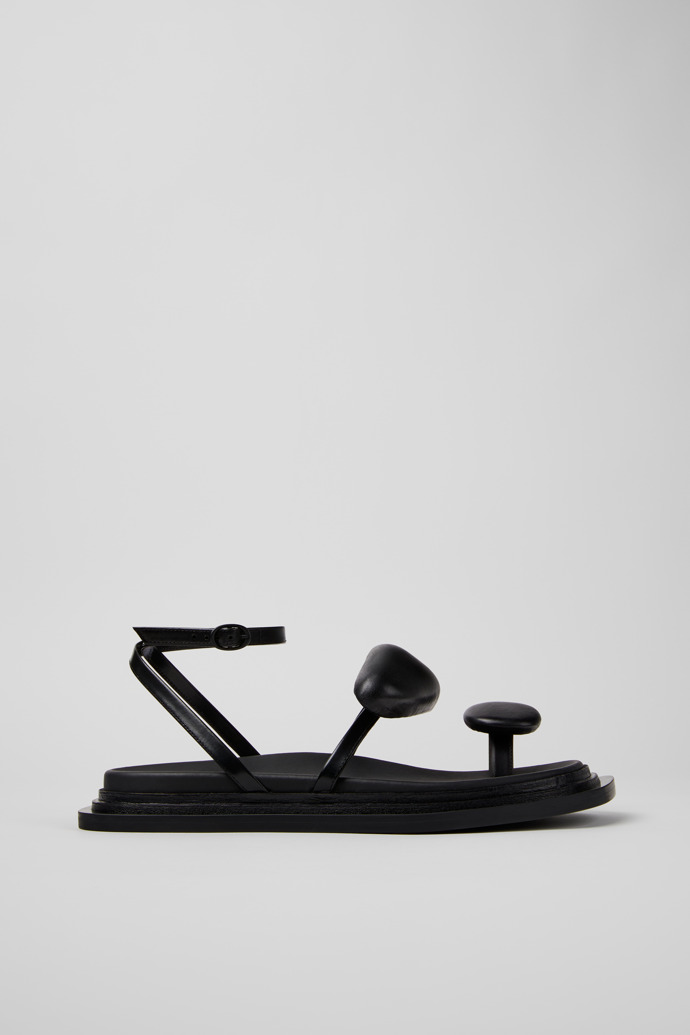 Side view of Nada Black Leather Sandals