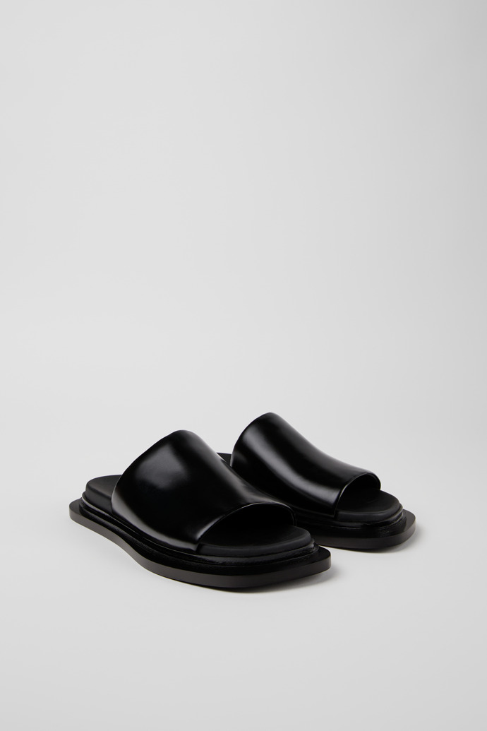 Front view of Nada Black Leather Sandals