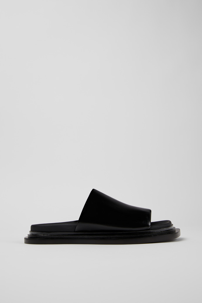 Side view of Nada Black Leather Sandals