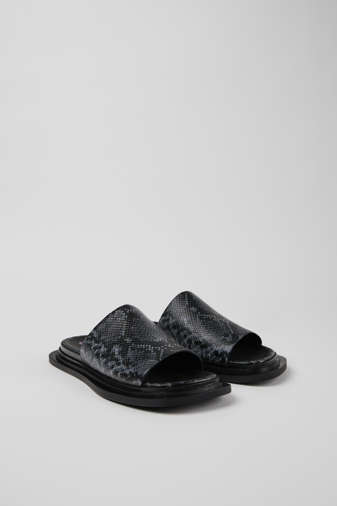 Front view of Nada Gray-Black Leather Sandals