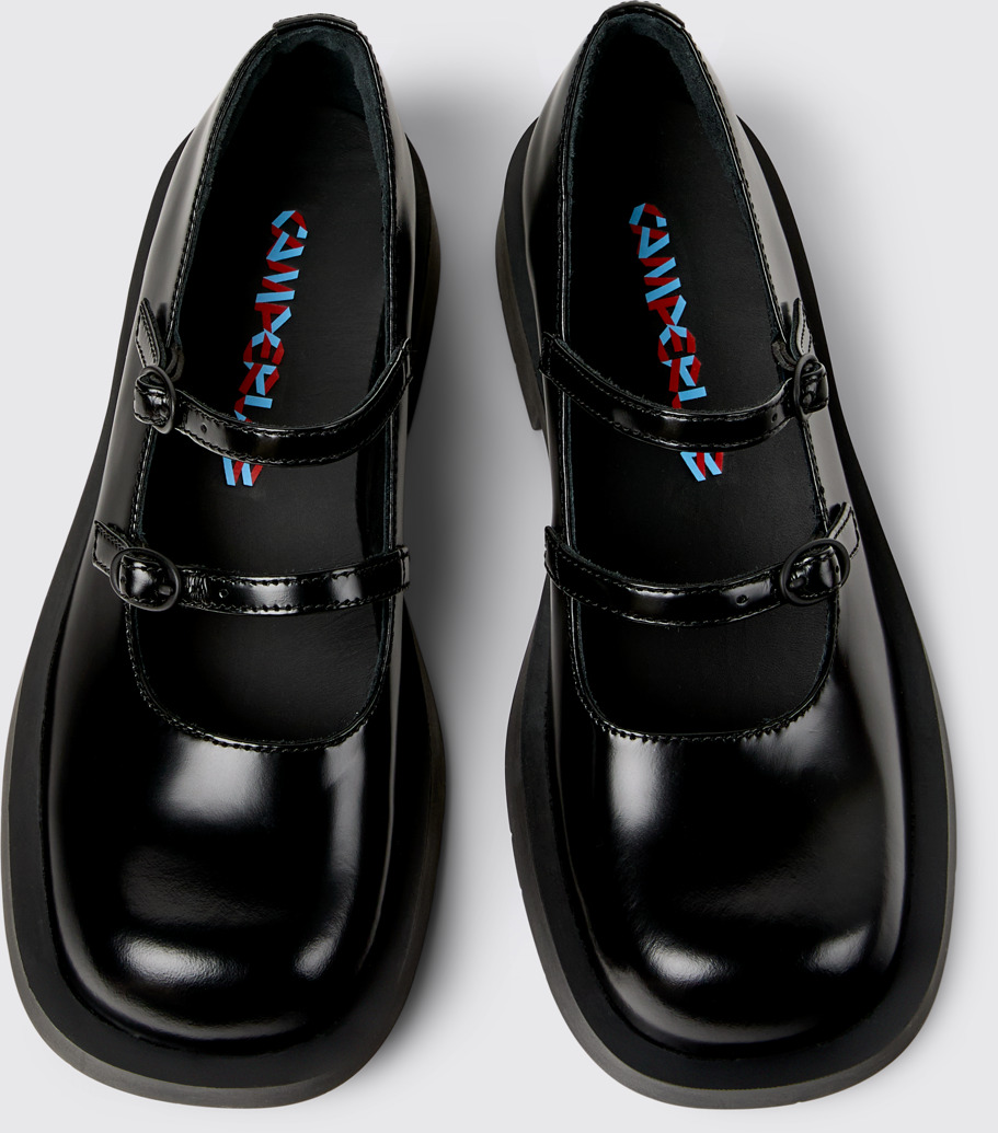 Overhead view of Mil 1978 Black Leather Mary Janes