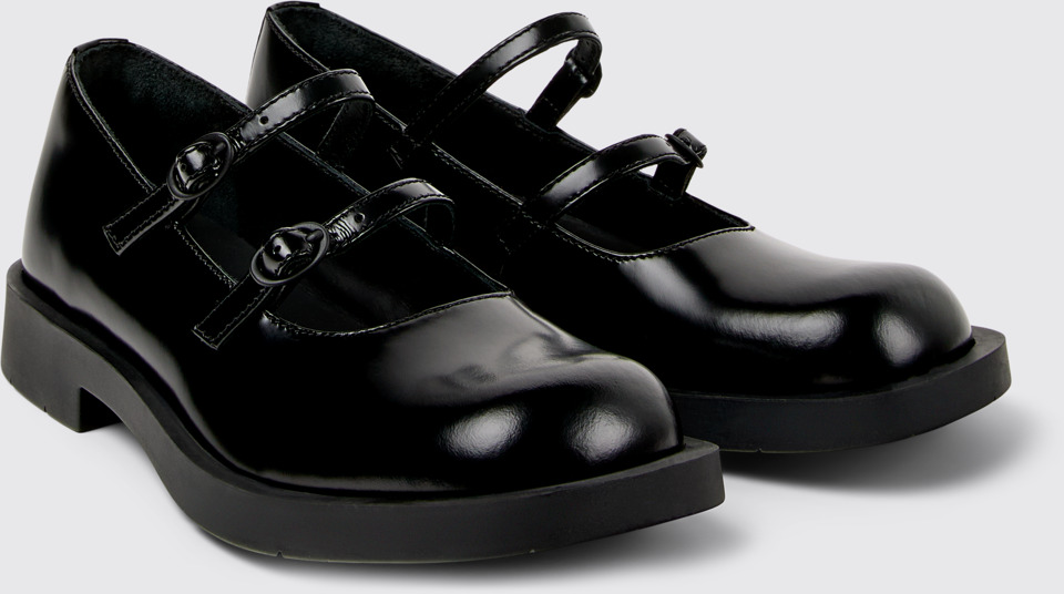 Front view of Mil 1978 Black Leather Mary Janes