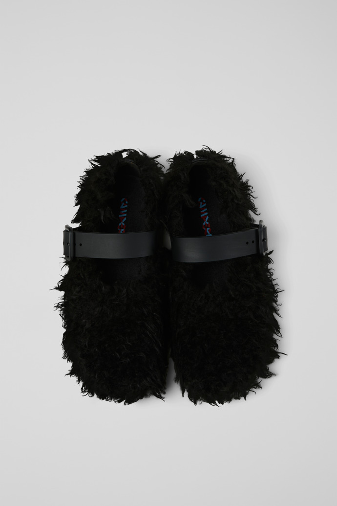 Overhead view of Wabi Black recycled PET Mary Janes