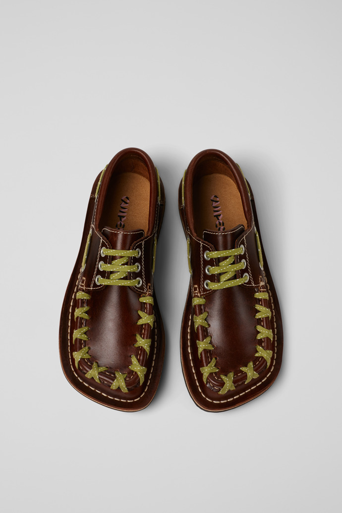 Overhead view of Eki Brown boat shoes