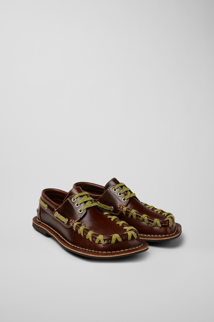 Front view of Eki Brown boat shoes