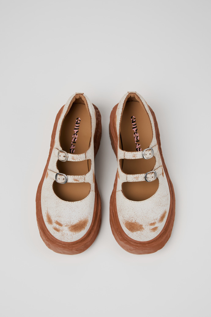 Overhead view of CAMPERLAB VAMONOS White cracked Leather Mary Janes