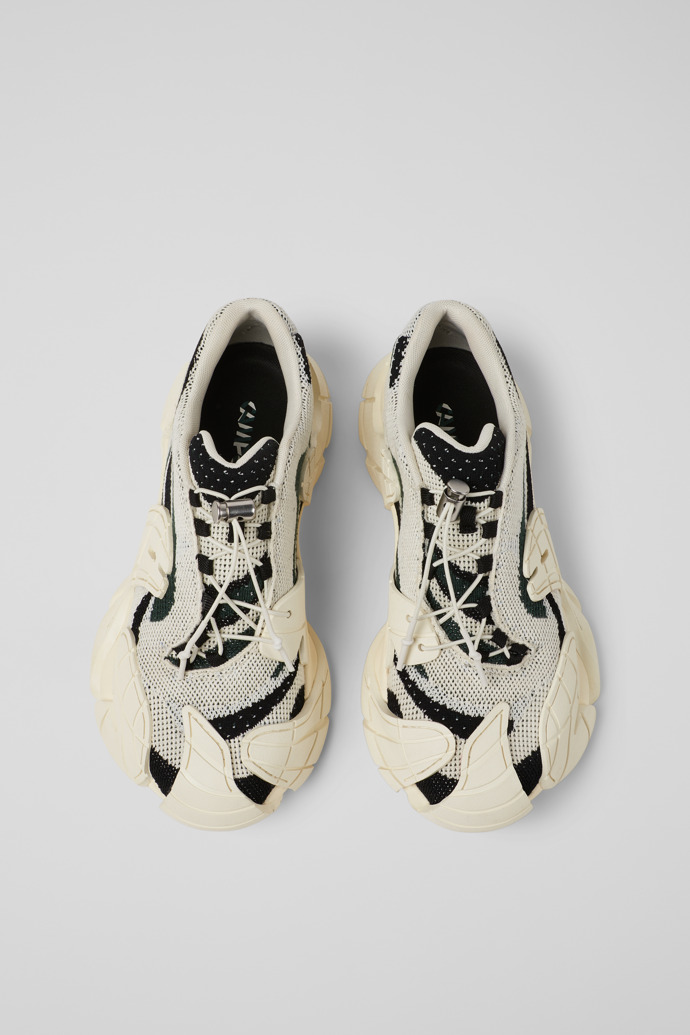 Overhead view of CAMPERLAB TORMENTA White-green textile sneakers