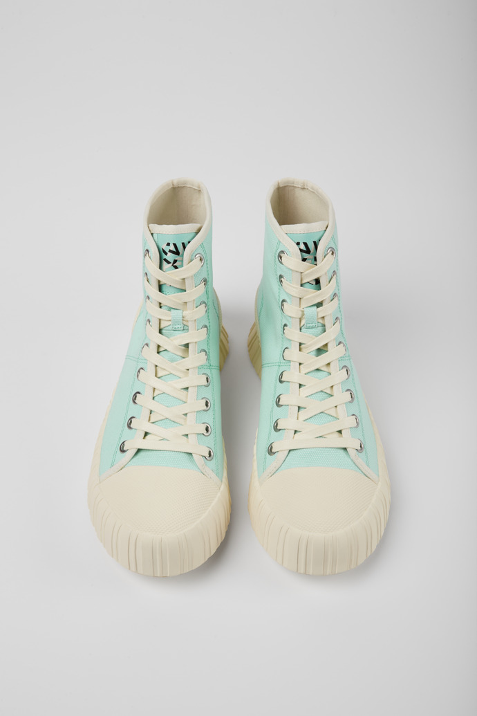 Overhead view of Roz Light green recycled cotton sneakers
