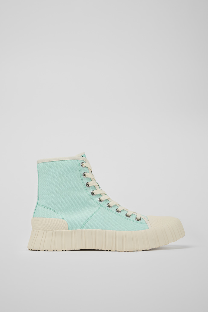 Side view of Roz Light green recycled cotton sneakers