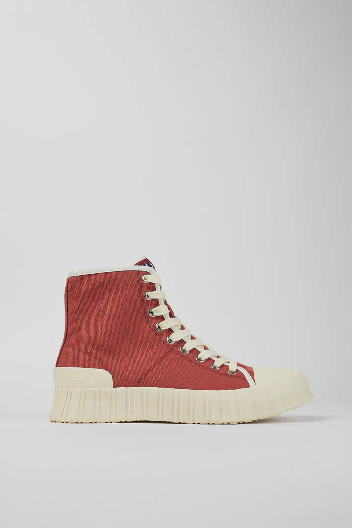 Side view of Roz Red Textile Sneaker bootie