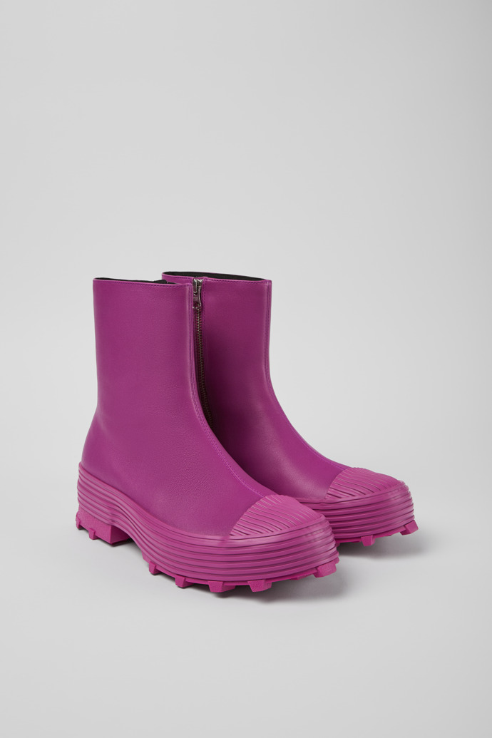 Front view of Traktori Purple leather boots