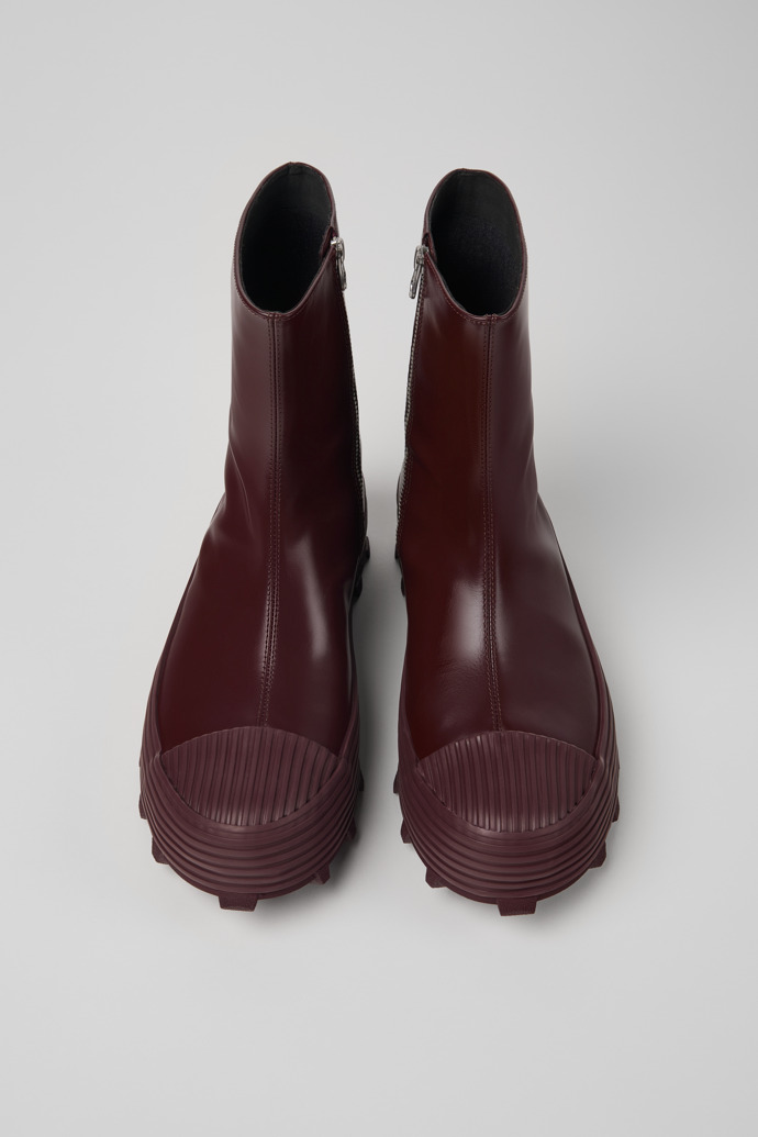 Overhead view of Traktori Burgundy Leather Boots