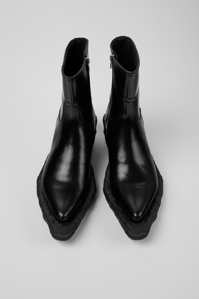 Overhead view of Venga Black leather boots