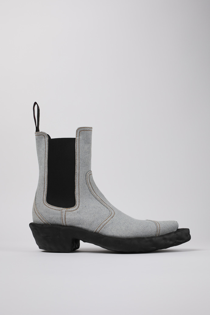 Side view of Venga Blue Textile Chelsea Bootie