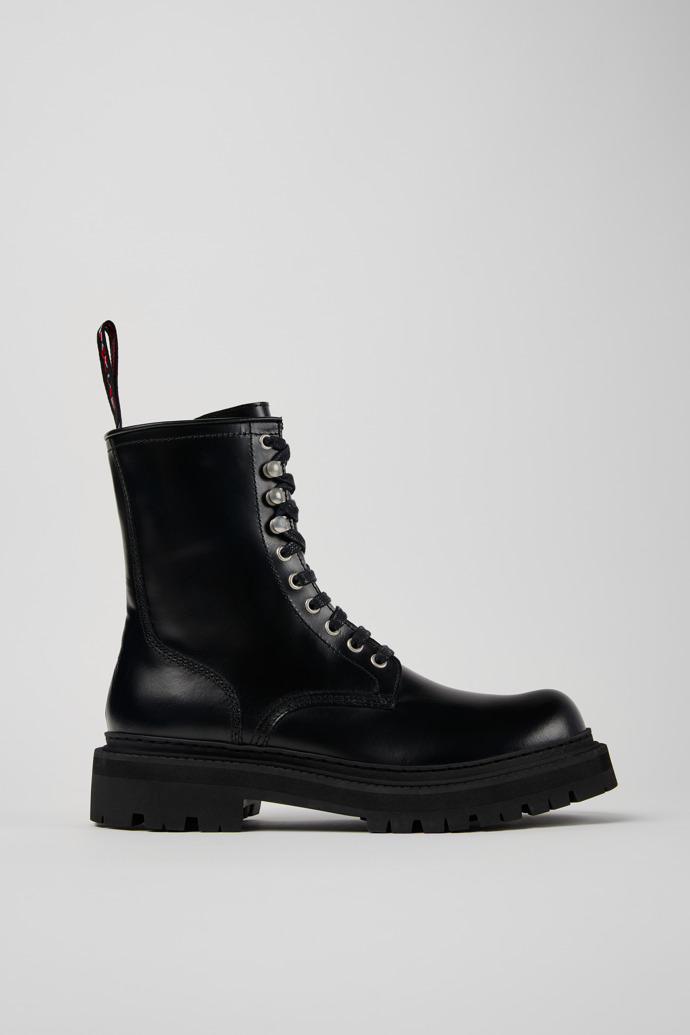 Side view of Eki Black Leather Boots