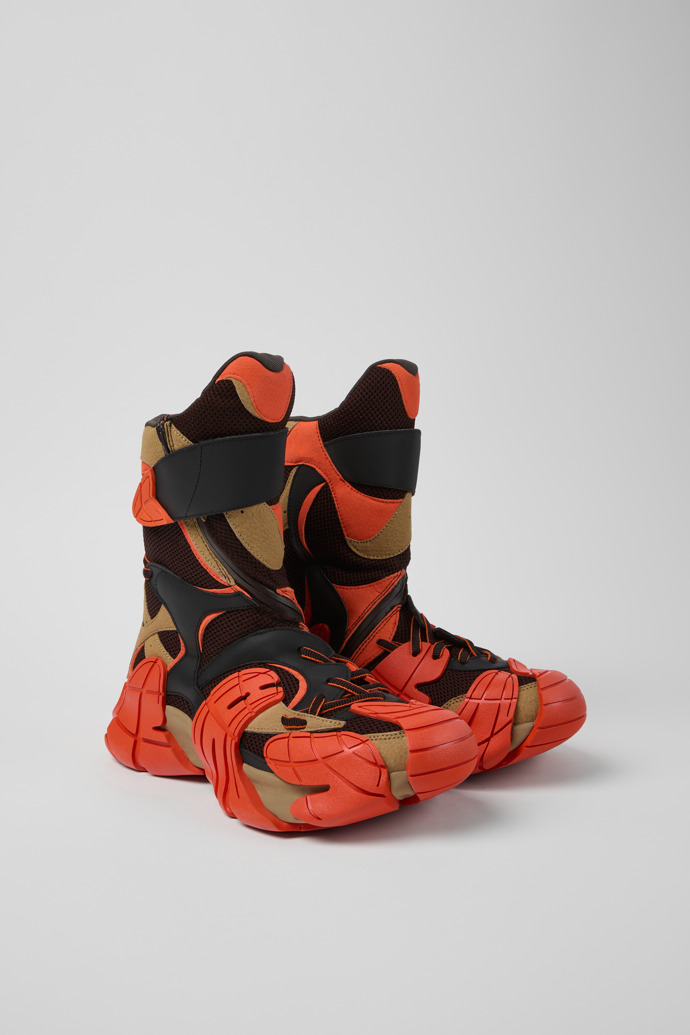 Front view of Tormenta Orange and Brown Textile Boots