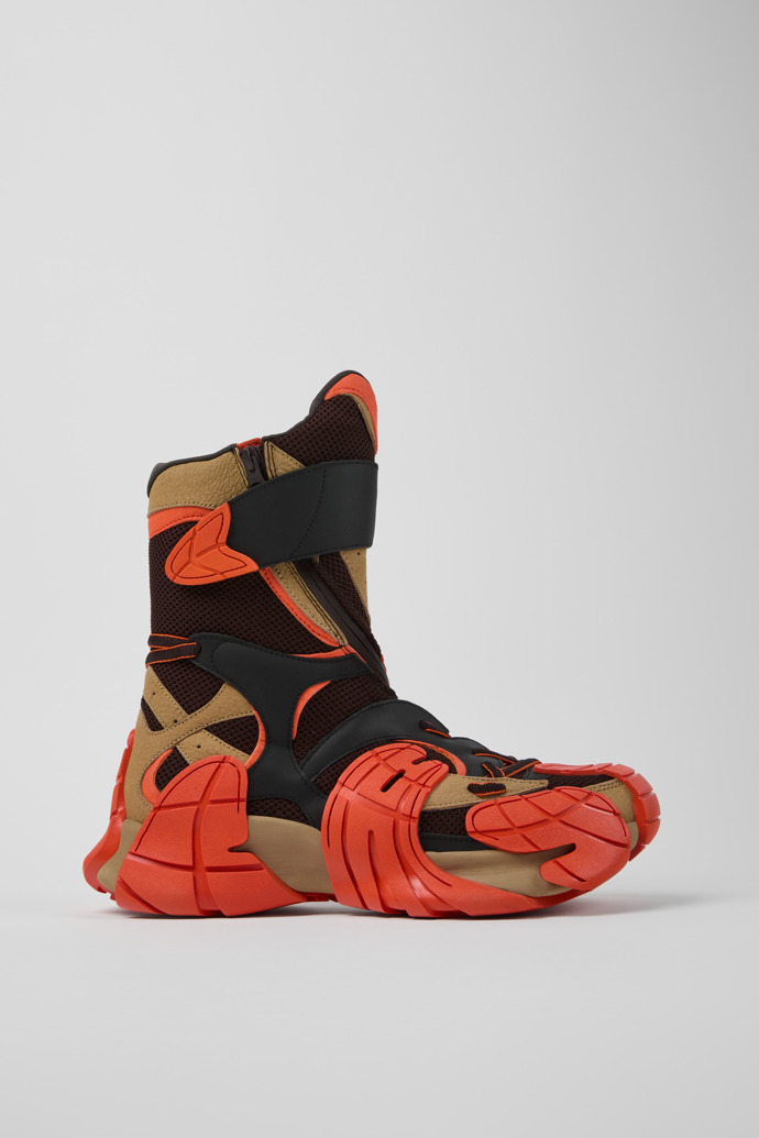 Side view of Tormenta Orange and Brown Textile Boots