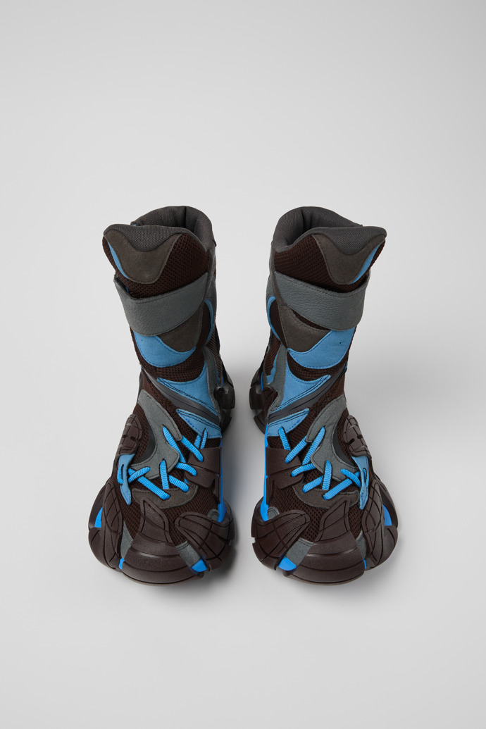 Overhead view of Tormenta Blue and Gray Textile Boots