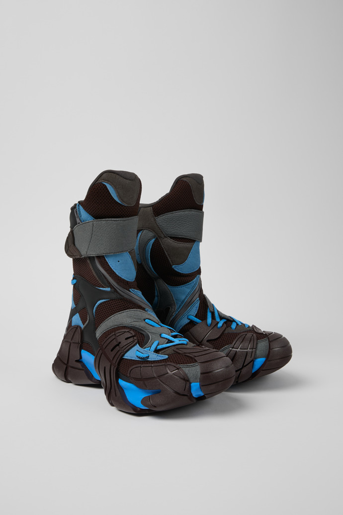 Front view of Tormenta Blue and Gray Textile Boots