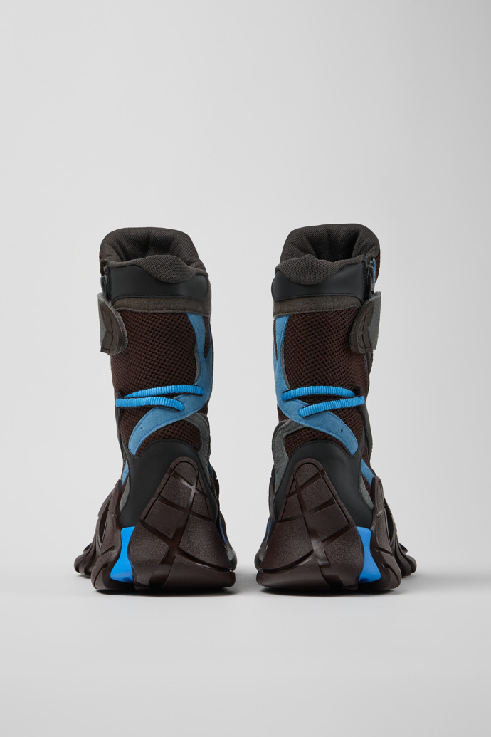 Back view of Tormenta Blue and Gray Textile Boots