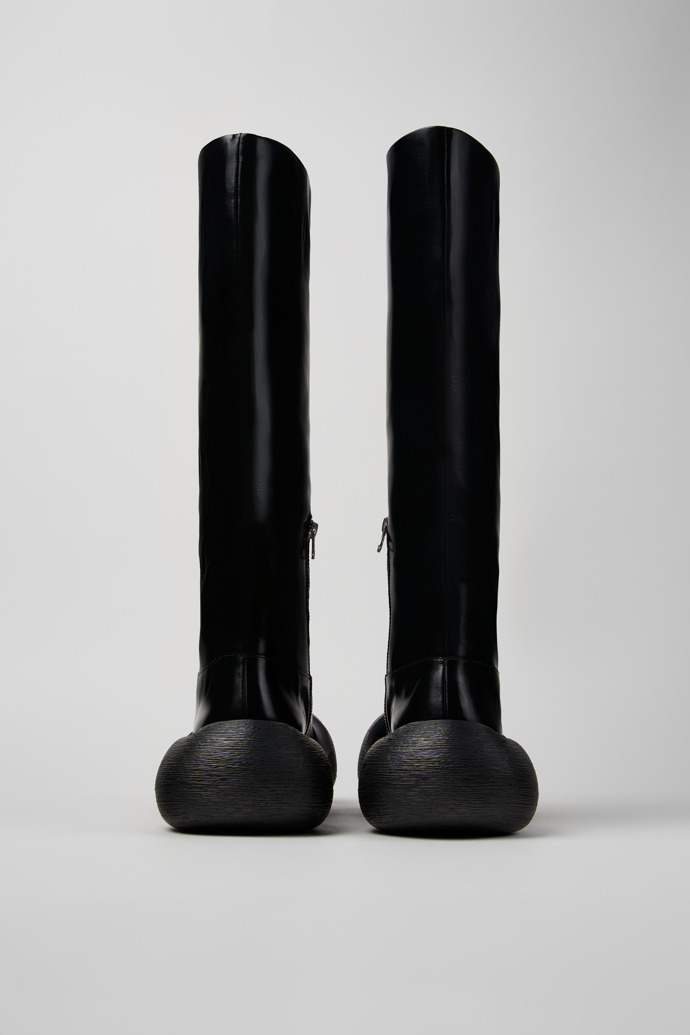 Back view of Caramba Black Leather Knee-High Boots