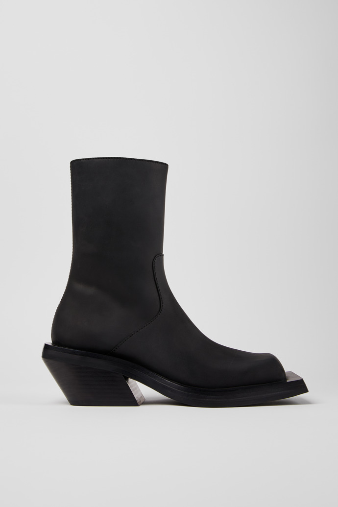 Side view of Quetal Black Nubuck Boots